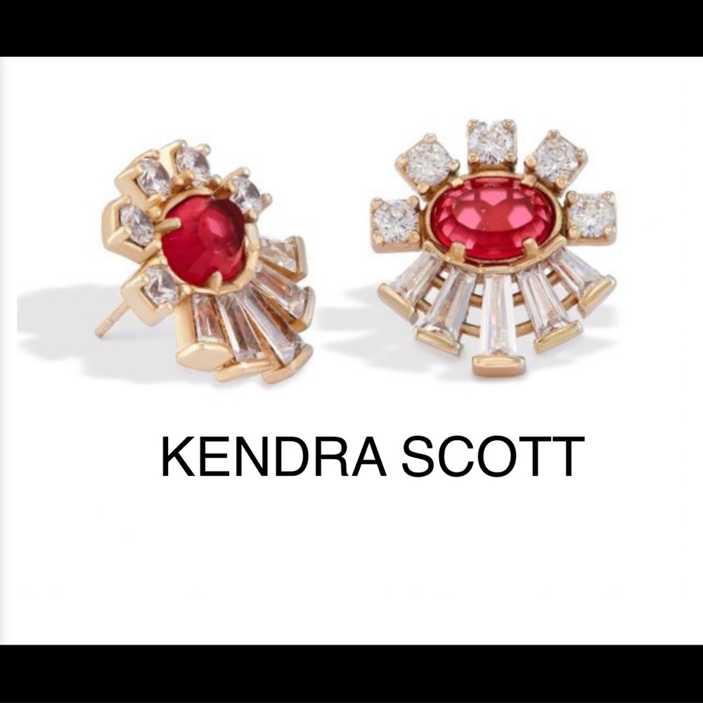 NWT RARE & Retired Kendra Scott Atticus Earrings Berry CZ’s Yellow Gold Perfect! - Picture 2 of 13